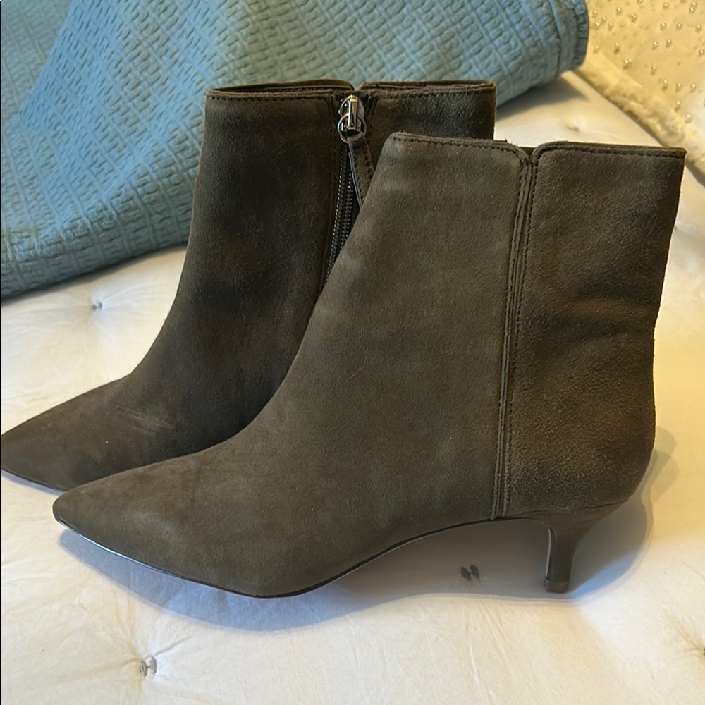 J. Crew Suede Ankle Booties in Olive